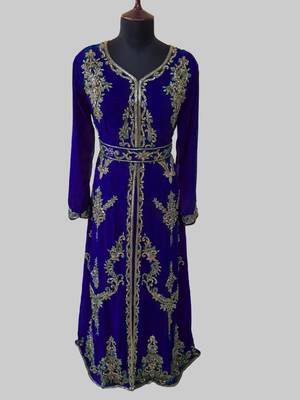 Royal Blue color Full Sleeves Handmade Moroccan Kaftan 1