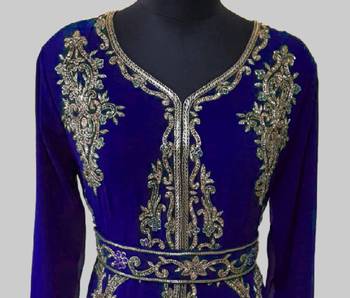 Royal Blue color Full Sleeves Handmade Moroccan Kaftan 2