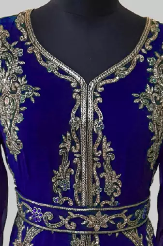 Royal Blue color Full Sleeves Handmade Moroccan Kaftan