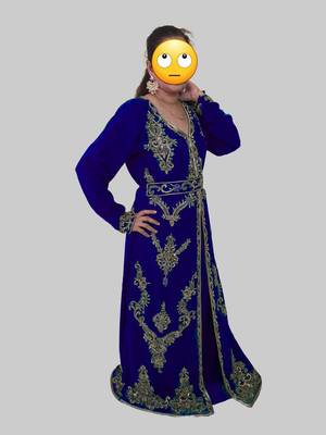 Royal Blue color Full Sleeves Handmade Moroccan Kaftan 3
