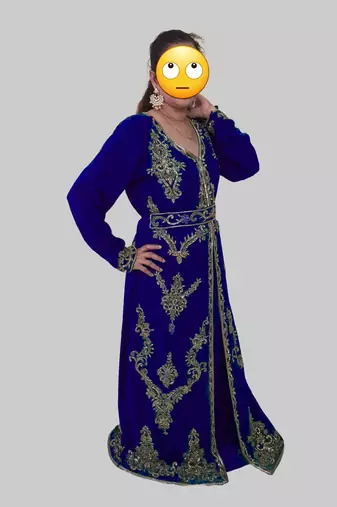Royal Blue color Full Sleeves Handmade Moroccan Kaftan