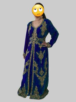 Royal Blue color Full Sleeves Handmade Moroccan Kaftan 4