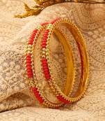 Gold Plated Bangles with Orange & Gold Beads