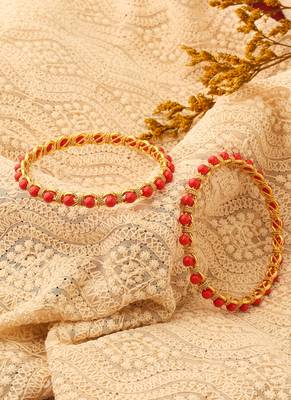 Gold Plated Bangles with Orange Beads 2