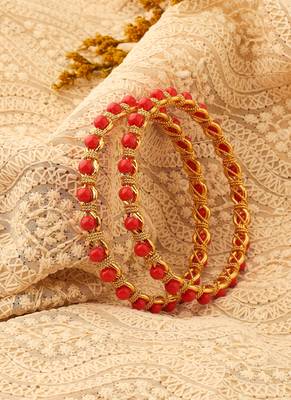 Gold Plated Bangles with Orange Beads 3