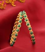 Gold Plated Bangles with Green Beads