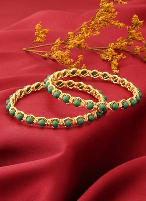 Gold Plated Bangles with Green Beads 3