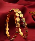 Laxmi Motif Bangles with Ruby and Green American Stone Embellishments