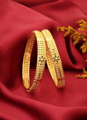 Gold-Plated Bangles with Floral Design 2