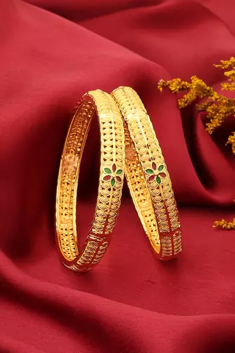Gold-Plated Bangles with Floral Design