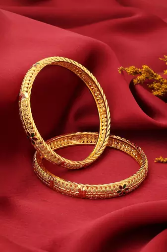 Gold-Plated Bangles with Floral Design