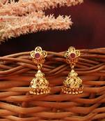 Flower-Shaped Small Jhumkas with Red Stone
