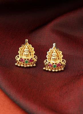 Gold-Plated Earrings with Lakshmi Motif Studs 1