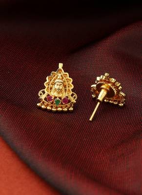 Gold-Plated Earrings with Lakshmi Motif Studs 3