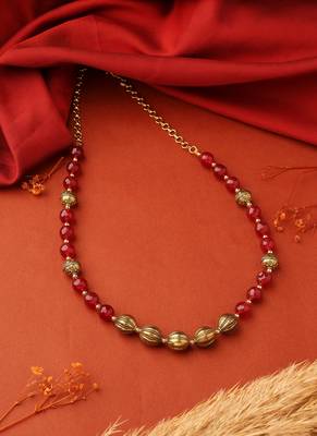 Red Beads & Gold Balls Necklace 1