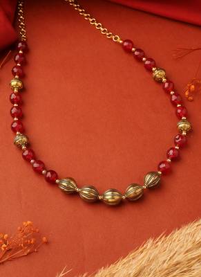 Red Beads & Gold Balls Necklace 2
