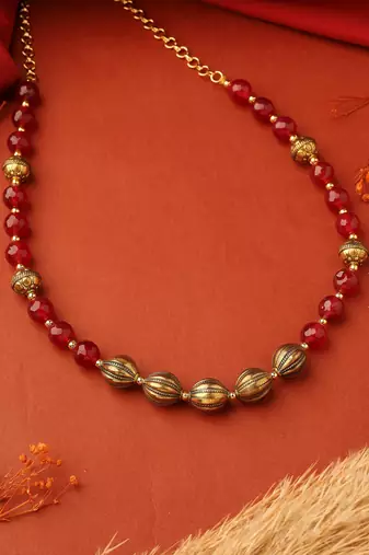 Red Beads & Gold Balls Necklace