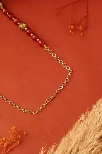 Red Beads & Gold Balls Necklace