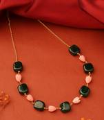 Green Stone Necklace with Rose-Shaped Beads
