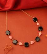 Black Stone Necklace with Rose-Shaped Beads