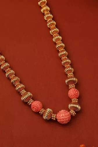 Gold Ball Chain with Rose-Shaped Beads
