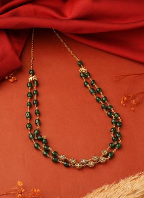 Two-Layer Necklace with Gold and Green Balls 1