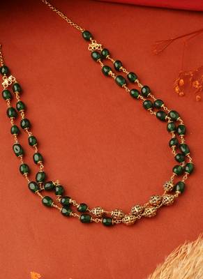 Two-Layer Necklace with Gold and Green Balls 2