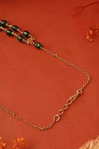 Two-Layer Necklace with Gold and Green Balls