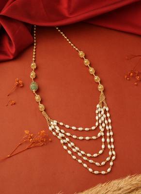 Pearl Layer Necklace with Green and Gold Balls 1
