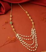 Pearl Layer Necklace with Green and Gold Balls