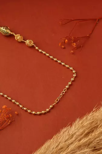 Pearl Layer Necklace with Green and Gold Balls
