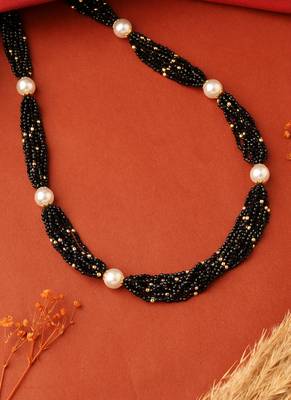 Black Beads Necklace with White Pearls 2