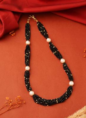 Black Beads Necklace with White Pearls 3