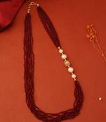 Maroon Bead Necklace with Side Pearls