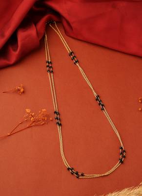 Two-Layer Long Necklace with Black Beads 1