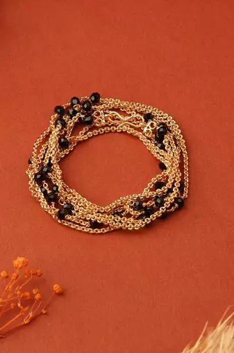 Two-Layer Long Necklace with Black Beads