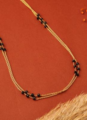 Two-Layer Long Necklace with Black Beads 3