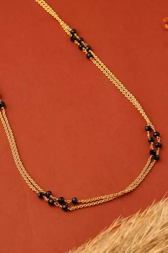 Two-Layer Long Necklace with Black Beads