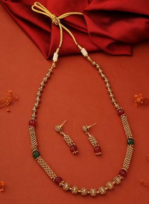 Gold-Plated Ball Necklace with Matching Earrings 1