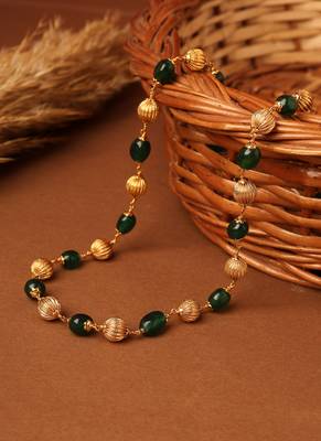 Long Necklace with Gold Balls and Green Beads 1