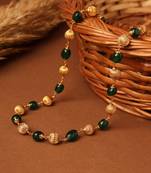 Long Necklace with Gold Balls and Green Beads