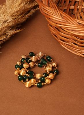Long Necklace with Gold Balls and Green Beads 2