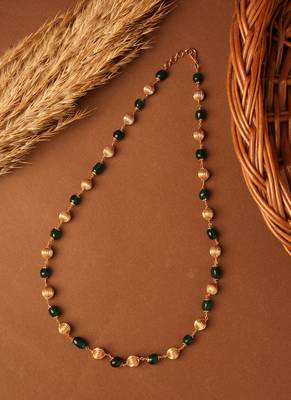 Long Necklace with Gold Balls and Green Beads 3