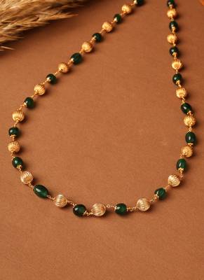 Long Necklace with Gold Balls and Green Beads 4