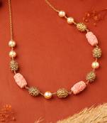 Chunky Gold Beads Necklace with Rose Beads