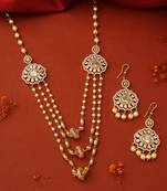 Multilayer Necklace with American Diamond Stone Studded Necklace and Earrings