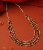 Long Layered Chain Necklace with Black and Gold Beads