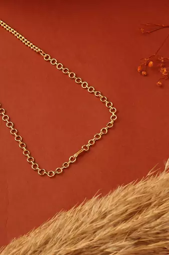 Long Layered Chain Necklace with Black and Gold Beads