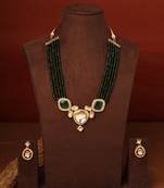 Kundan Pendant with Green Beads Necklace Set