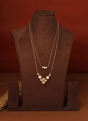 Long Chain Necklace with Kundan Pendant & Pearl Bracelet 1